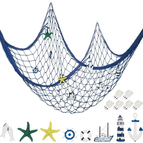 Decorative Nautical Fishing Net Wall Hanging Decor, 8 Pieces