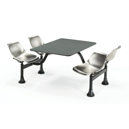 Indoor Outdoor Group Seating Furniture 30 Inch X 48 Inch Cluster Table Gray Nebula Top Attached 4 Stainless Steel Chair