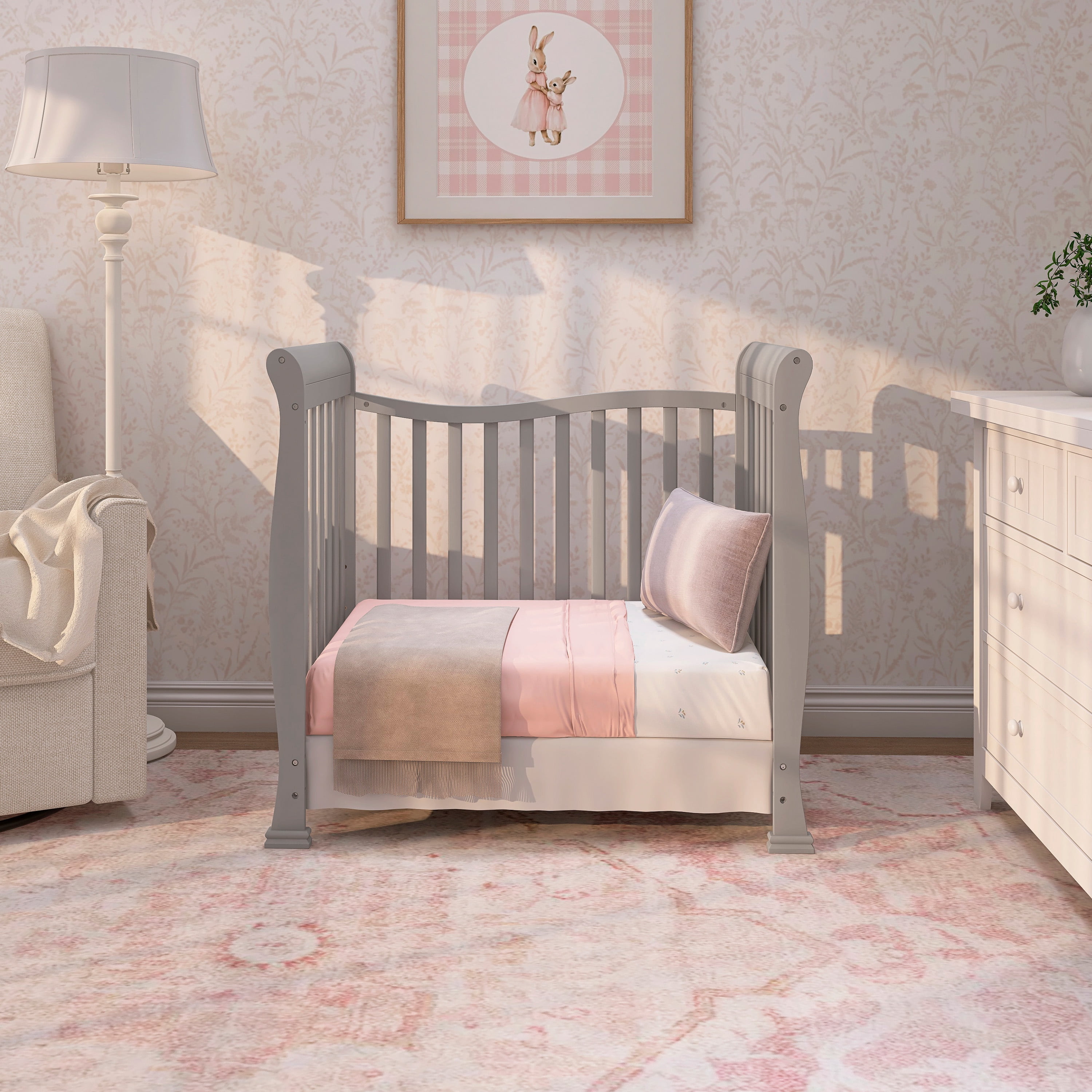 Dream On Me Piper 4-in-1 Convertible Mini Crib, Pebble Grey