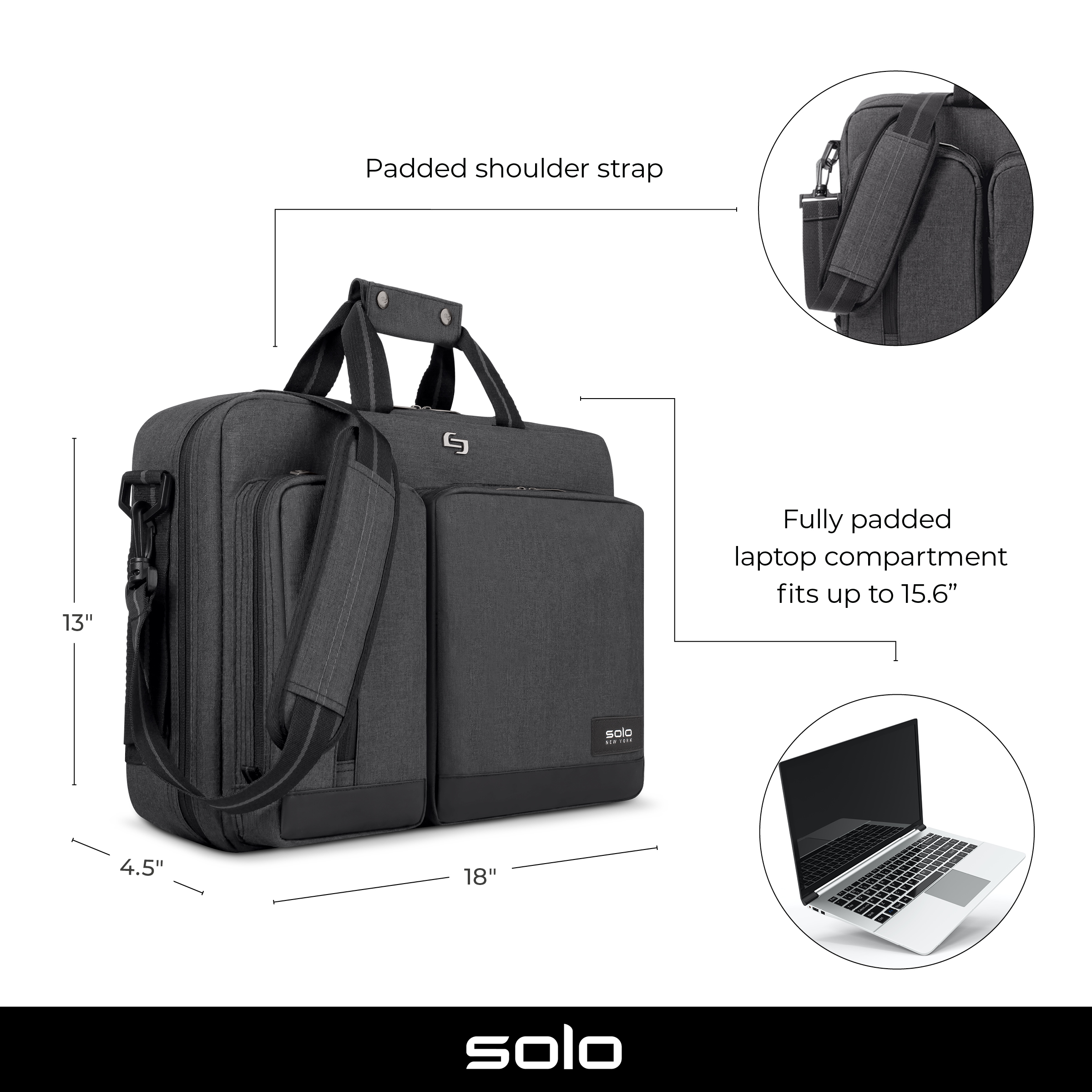 Solo New York Duane Hybrid Briefcase Backpack, Gray, Laptop Tote - image 2 of 22
