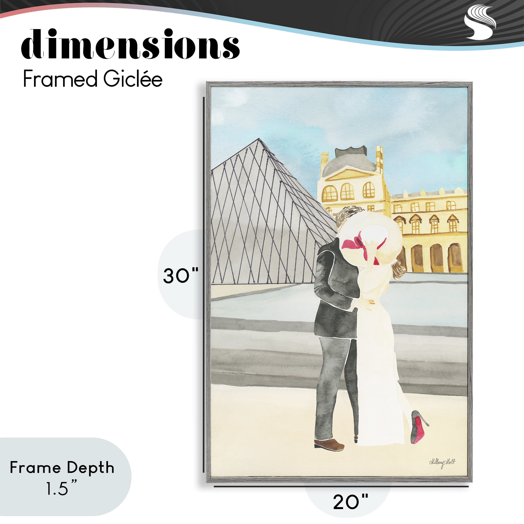 Stupell Industries Couple Embrace At The Louvre Gray Framed Giclee Art, design by Hillary Holt