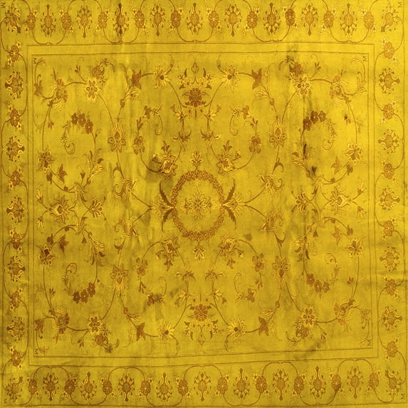 Ahgly Company Indoor Square Abstract Yellow Contemporary Area Rugs, 5' Square