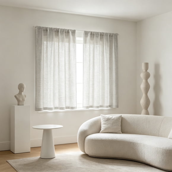 Linen Short Curtains Partially Covering The Light Solid-colored Window Curtains 2 Pieces
