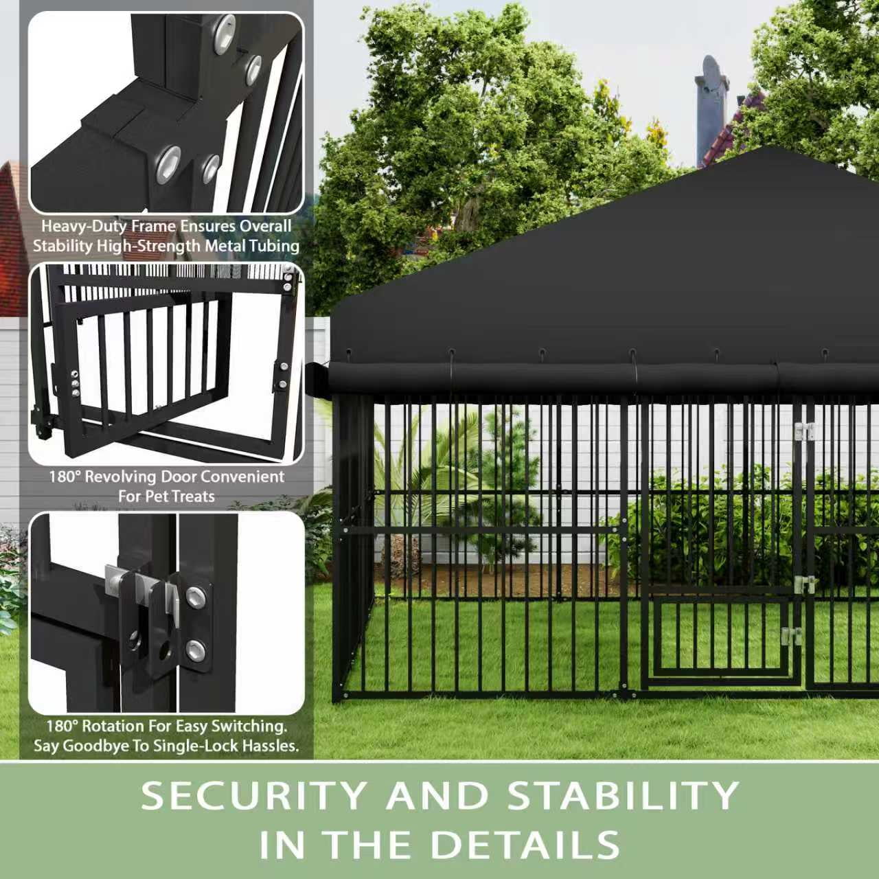 Wallowsun 10x20x6 FT Large Outdoor Dog Kennel, Heavy-Duty Metal Dog Cage with Swivel Door and Full-Cover Waterproof Oxford Cloth Enclosure, Weatherproof Shelter for Medium & Large Dogs