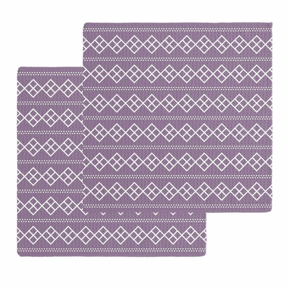Purple Boho Kitchen Dish Towels for Drying Dishes Set of 2, Vintage Ethnic Tribe Abstract Art Waffle Weave Microfiber Hand Tea Bathroom Towels Quick Dry & Absorbent Towel 12x12