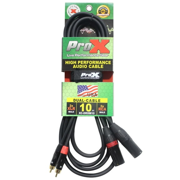 ProX XC-DRXM10 10' Dual RCA-M to Dual XLR3-M Unbalanced High Performance Audio Cable