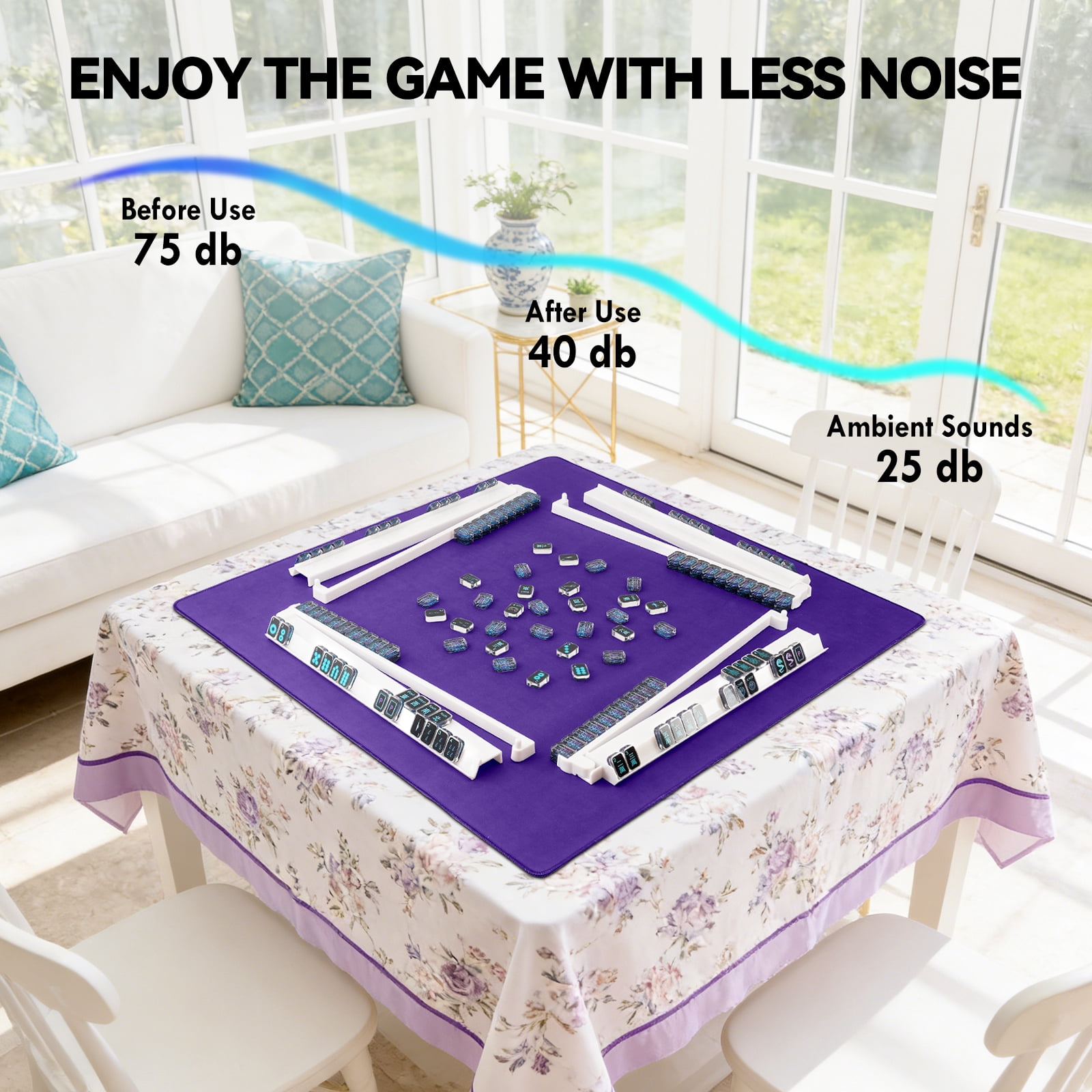 Noise Reducing Anti-Slip Table Cover Pad | Portable Game Mat for Mahjong, Poker, Cards, Dominoes with Carry Bag (Purple)