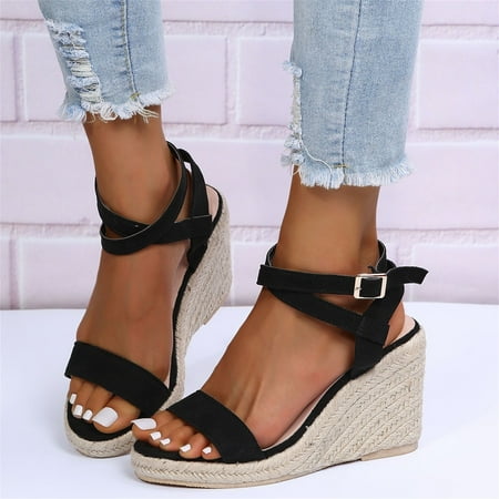 

Ladies Shoes Wedge Straw Straw Suede Fish Mouth Breathable Buckle Strap Sandals Note Please Buy One Or Two Sizes Larger