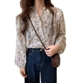 thumbnail image 1 of Camisa de manga larga con estampado floral para mujer, blusa holgada informal con volantes y botones para citas en el trabajo, 1 of 8