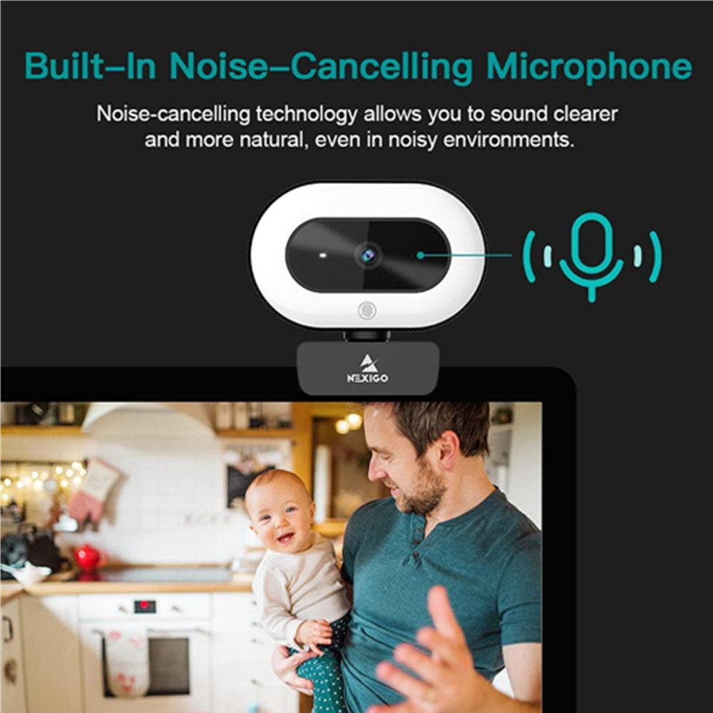 NexiGo N930E 1080P Webcam with Ring Light & Privacy Cover, for Zoom/Skype/Teams