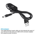 thumbnail image 4 of Unique Bargains USB to DC Extension Cable with Switch Power Cords Dimmer Controller with LED Indicator Black 2 Pack, 4 of 5