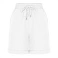 thumbnail image 6 of Lenpel Women's Cotton Linen Shorts Summer Casual Elastic High Waisted Drawstring Wide Leg Bermuda Shorts Mid Length Shorts, 6 of 7