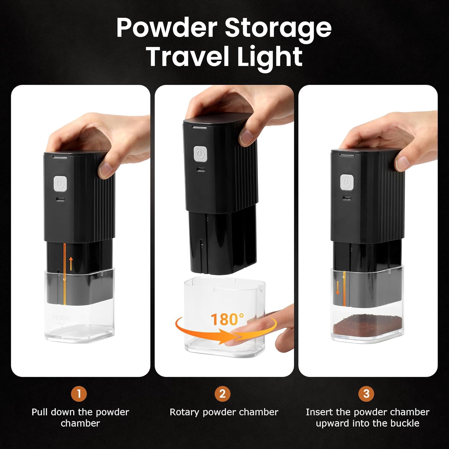 Portable Electric ,Adjustable Stainless Steel Burr Coffee Bean Mill,One-Button Grinder with USB Rechargeable,Auto‑Stop for Espresso to French Press,for Outdoor Use(Black)