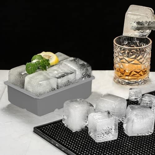 Ice Cube Trays (Set of 2), Sphere Ice Ball Maker with Lid & Large Square Ice Cube Maker for Whiskey, Cocktails and Homemade, Keep Drinks Chilled, Grey