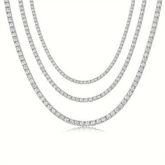 43ct/47.5ct/52.5ct/57.5ct S925 Silver Moissanite Tennis Necklace, Simulate Diamond Tennis Necklace Gift For Men & Women