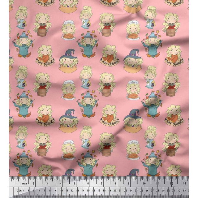 Soimoi Rayon Crepe Fabric Cute Girl Kids Printed Fabric 1 Yard 46 Inch Wide