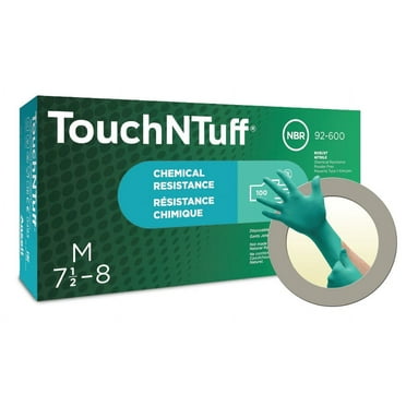 TouchNTuff 92-600 Nitrile Gloves - Disposable, Chemical splash resistant, Size Medium (pack of 100)