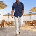 thumbnail image 2 of RUTAYY Men's Outfits Long Sleeve Solid Color Shirts and Pants with Button Pockets Casual Breathable Lightweight Resort Yoga Relaxed Holiday Clothing Sets, 2 of 6