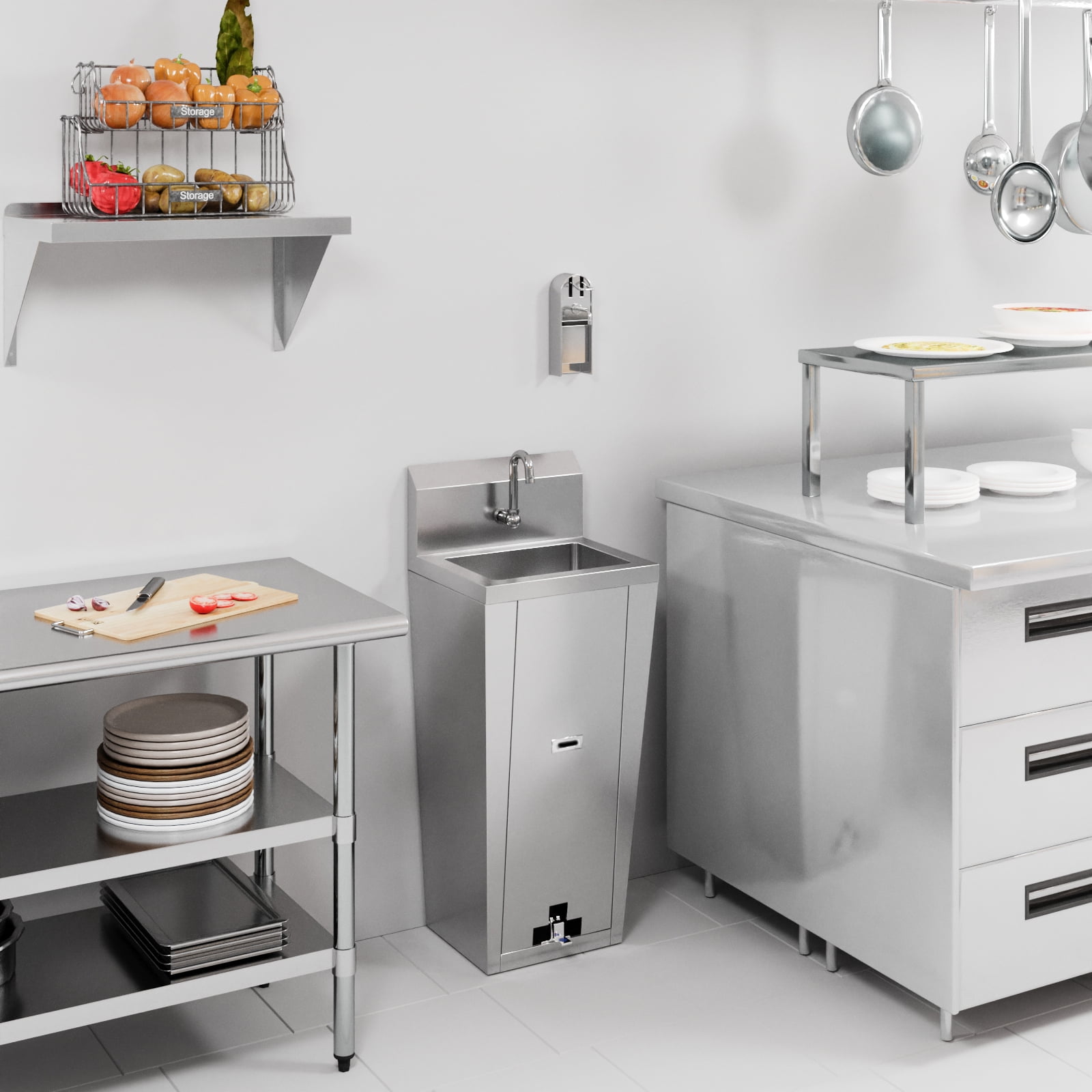 AmGood Hands-Free Stainless Steel Pedestal Hand Sink with Foot Pedal and Faucet