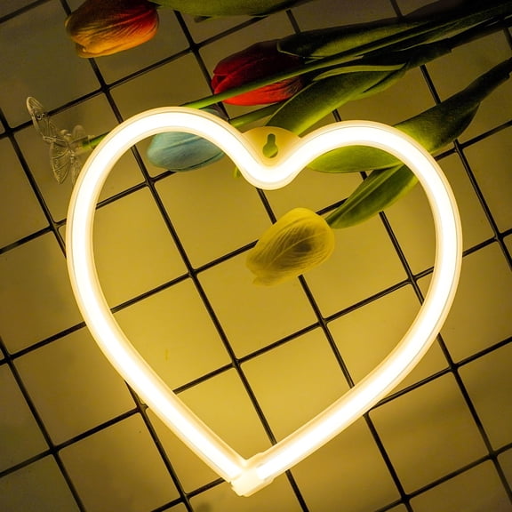 1-Pack Warm White Heart Neon Sign LED Light - Battery/USB Powered, Valentine's Day Wedding Proposal Anniversary Decor, Girls Room Wall Table Light, Gift for Mom