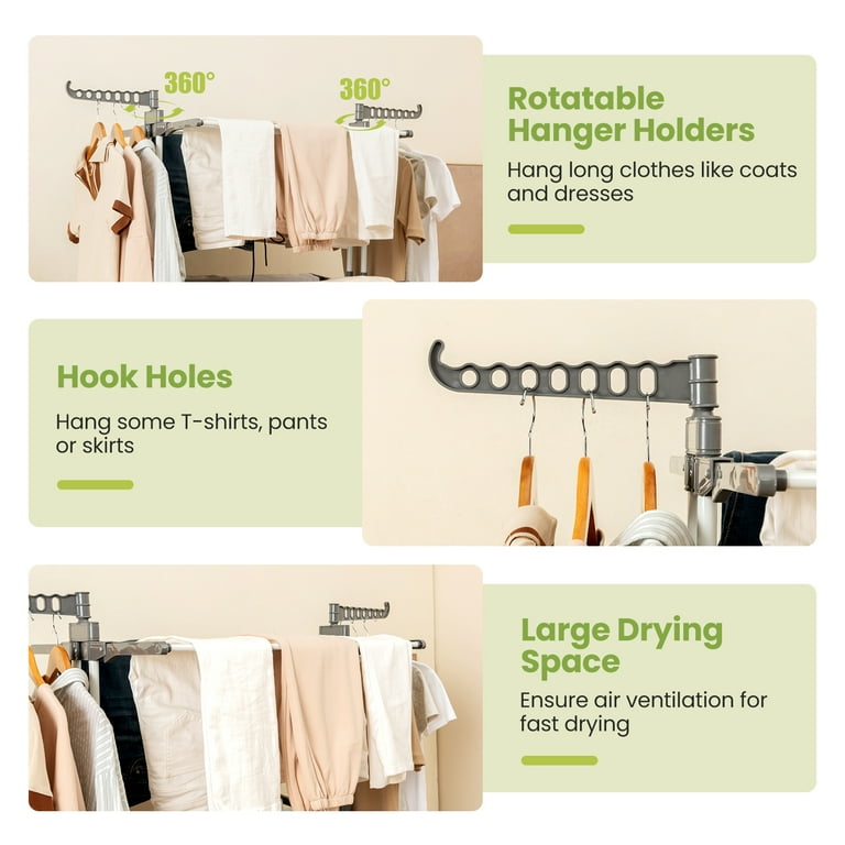 Topbuy Foldable Clothes Drying Rack Oversized 4 Tier Collapsible