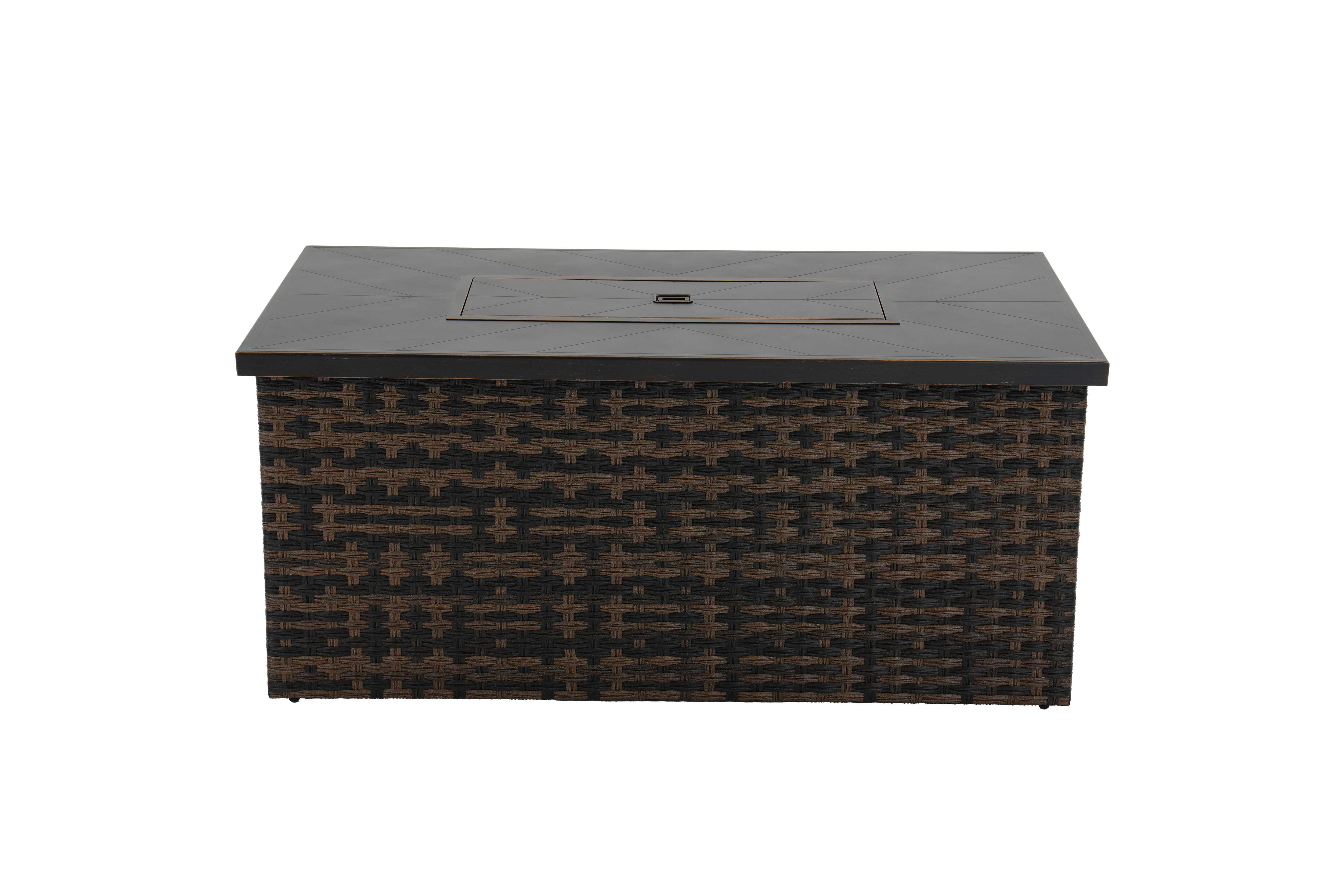 Better Homes & Gardens Rockport Club 55" x 31" Rectangular Propane Fire Pit Table with Lid - 50,000 BTU, Brown