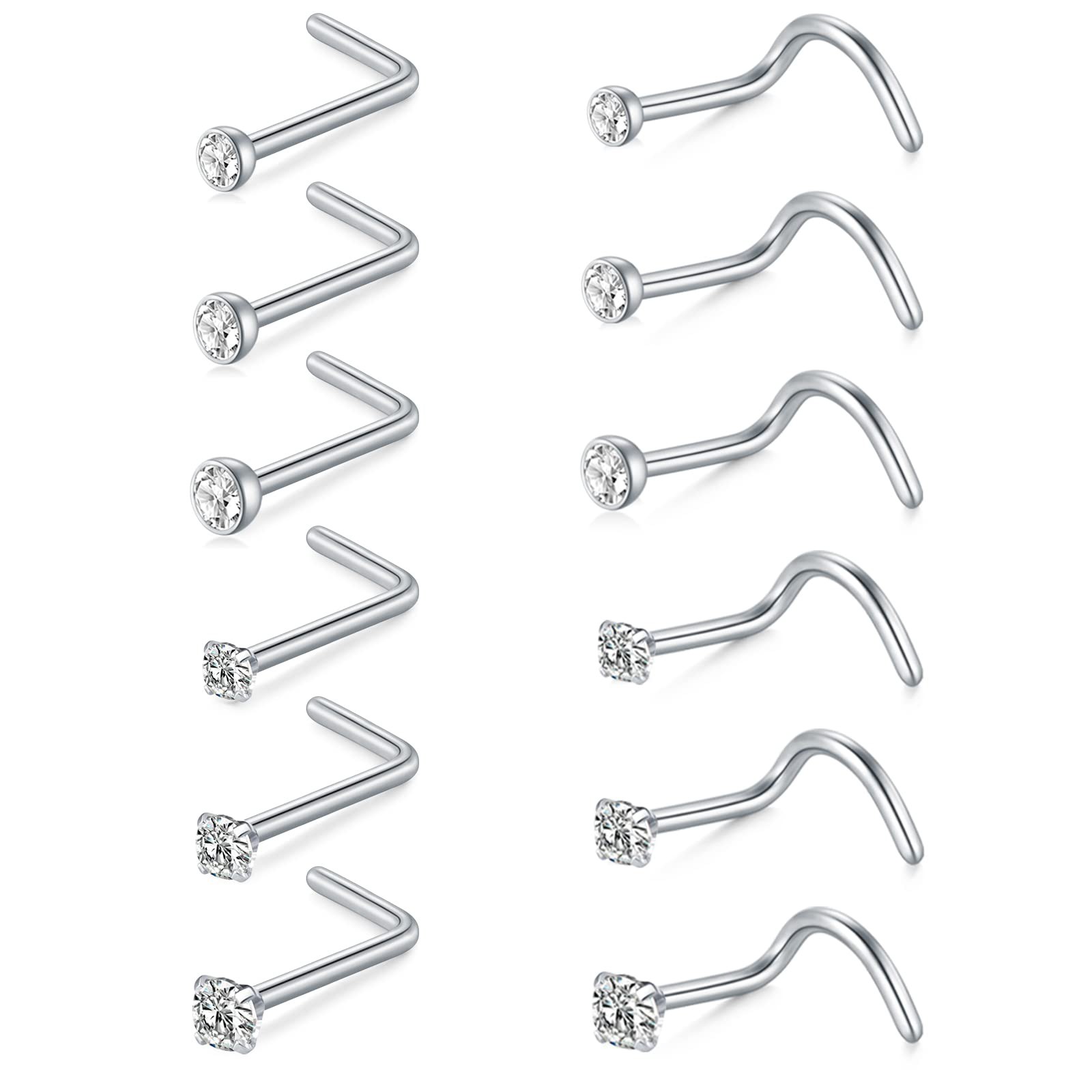 32-Piece 20G Stainless Steel CZ Nose Hoop Rings & Bone-Shaped Studs – L-Shaped & Screw Piercing Jewelry Set With Opal & CZ Gems