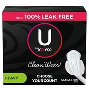 U by Kotex CleanWear Ultra Thin Feminine Pads with Wings, Heavy, 40 Count