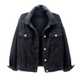thumbnail image 5 of Dezsed Women's Oversized Denim Jacket Women Spring And Warm Solid Long Sleeve Jacket Outerwear Black L, 5 of 5