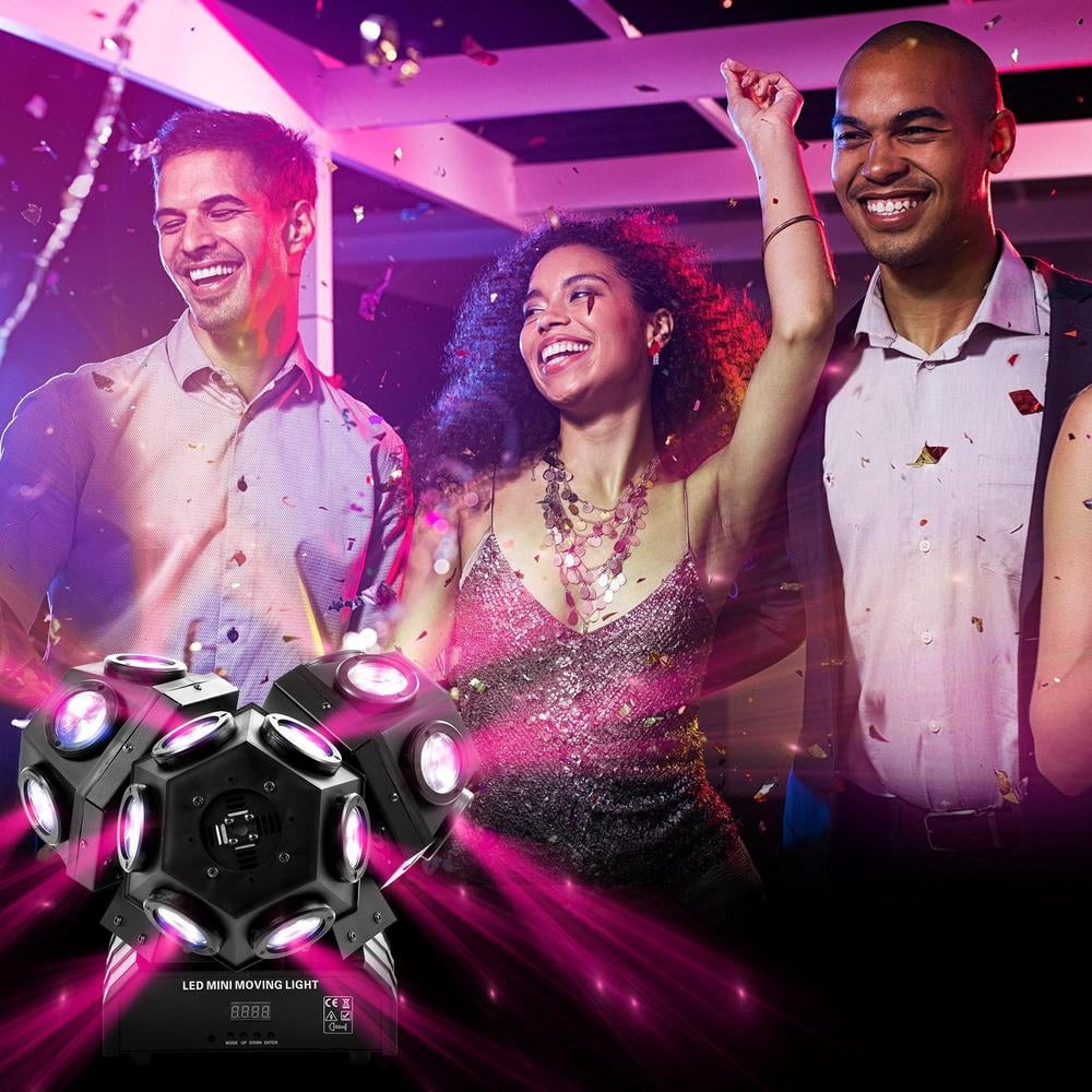 Moving Head DJ Lights, LED RGBW Rotation Disco Light with DMX Auto Control, Stage Lights DJ Lighting Sound Activated Party Lights for Party Disco Club Stage Lighting