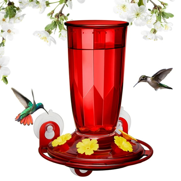 Kingsyard Window Hummingbird Feeder for Outdoors, 16 oz Leak Proof, 4 Bee Proof Feeding Ports, Red