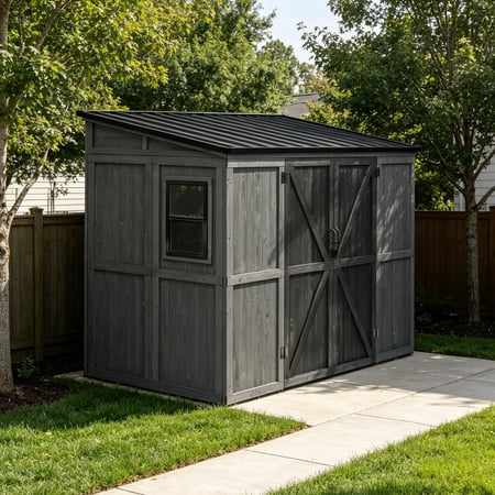 VEIKOUS 9'x5' Outdoor Wooden Storage Shed with Galvanized Roof & Lockable Doors, Garden Storage House with Mesh Vent Window for Patio, Bike, Lawn Equipment