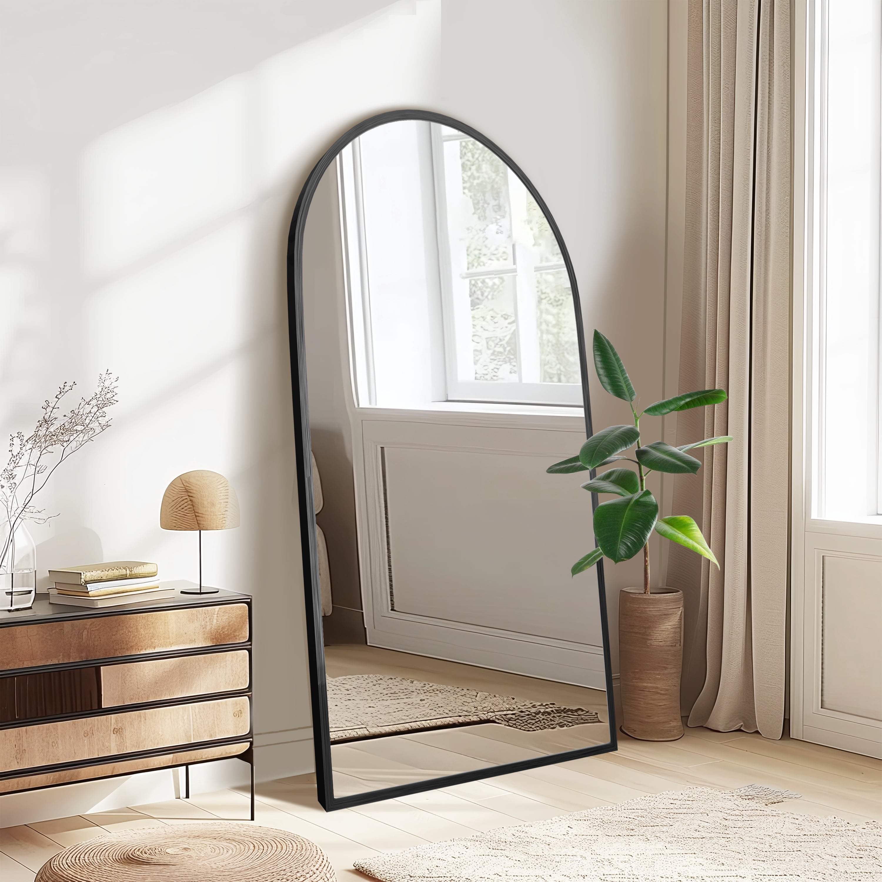 71"x32" Modern Aluminum Alloy Arch Full Length Floor Mirror Full Oversize Mirror,Black