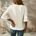 thumbnail image 4 of Staron Women's Casual V-Neck Tops Loose Three-Quarter Sleeve Blouses Solid Color Basic Comfy Relaxed T-Shirt, White L, 4 of 7