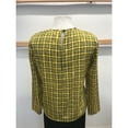thumbnail image 2 of Yellow And Black Window Pane Plaid Blouse Jewel Neck Collar (Style# 9047), 2 of 3