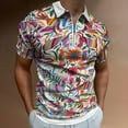 thumbnail image 2 of Otomi Fabric Mexico Art Men Zipper T-shirt Summer Casual Short Sleeve T-shirt Top, 2 of 7