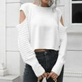 thumbnail image 6 of Womens 2 Piece Outfits Sweater Sets Casual Round Neck Solid Color Hollow Out Long Sleeve Shirt Knitted Sweater Tops Sets White S, 6 of 7