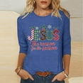 thumbnail image 2 of JURANMO Womens Christmas Shirts Loose Fit Casual Round Neck Tshirts Trendy Letter Graphic Print 3/4 Sleeve Pullover Tops Blue S Prime Big Deal Days, 2 of 5