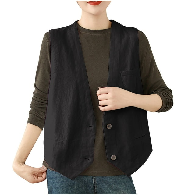 Swstbby Soldes d'Été! Hauts d'Été pour Femmes, Débardeur Rétro en Coton Sergé Sans Manches Noir m