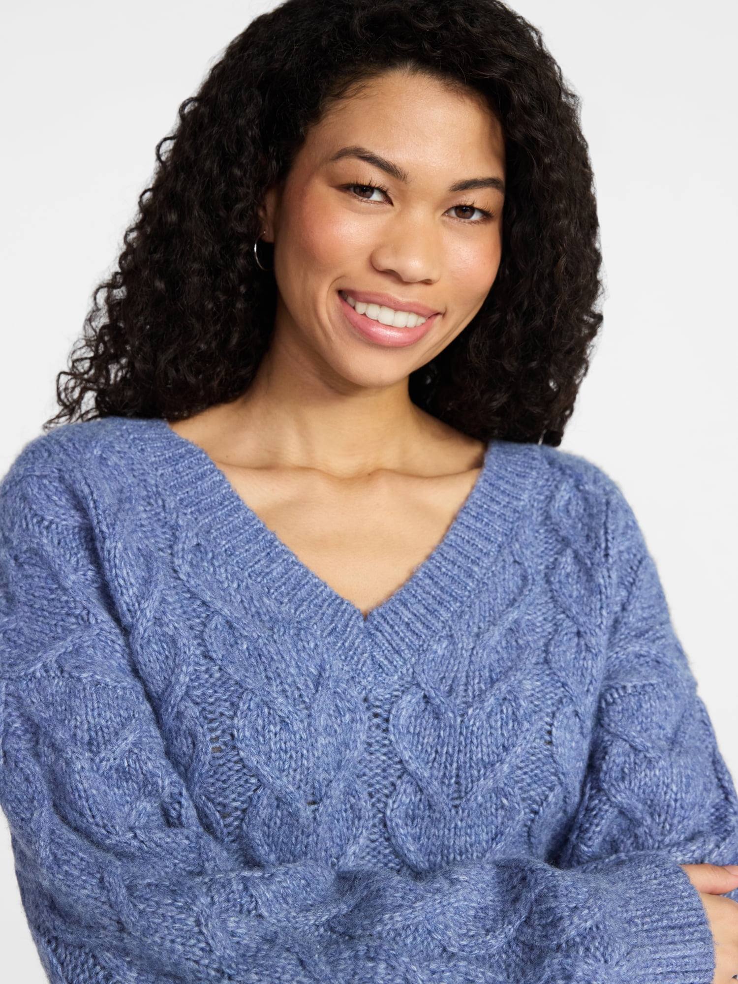 No Boundaries V-Neck Pullover Sweater, Midweight, Women's XXS-XXL
