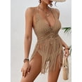 thumbnail image 3 of KelaJuan Women's Crochet Bikini Cover Ups Sleeveless Halter Neck Hollow Out Tassel Tops Swimsuit Cover Ups, 3 of 6