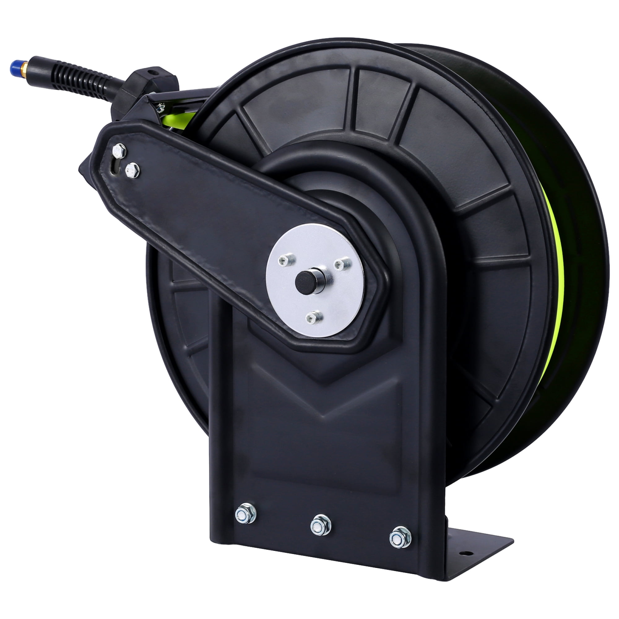 Retractable Air Hose Reel with 3/8 Inch x 50 FT Hybrid Hose, 300 PSI, Heavy Duty Steel Construction, Black
