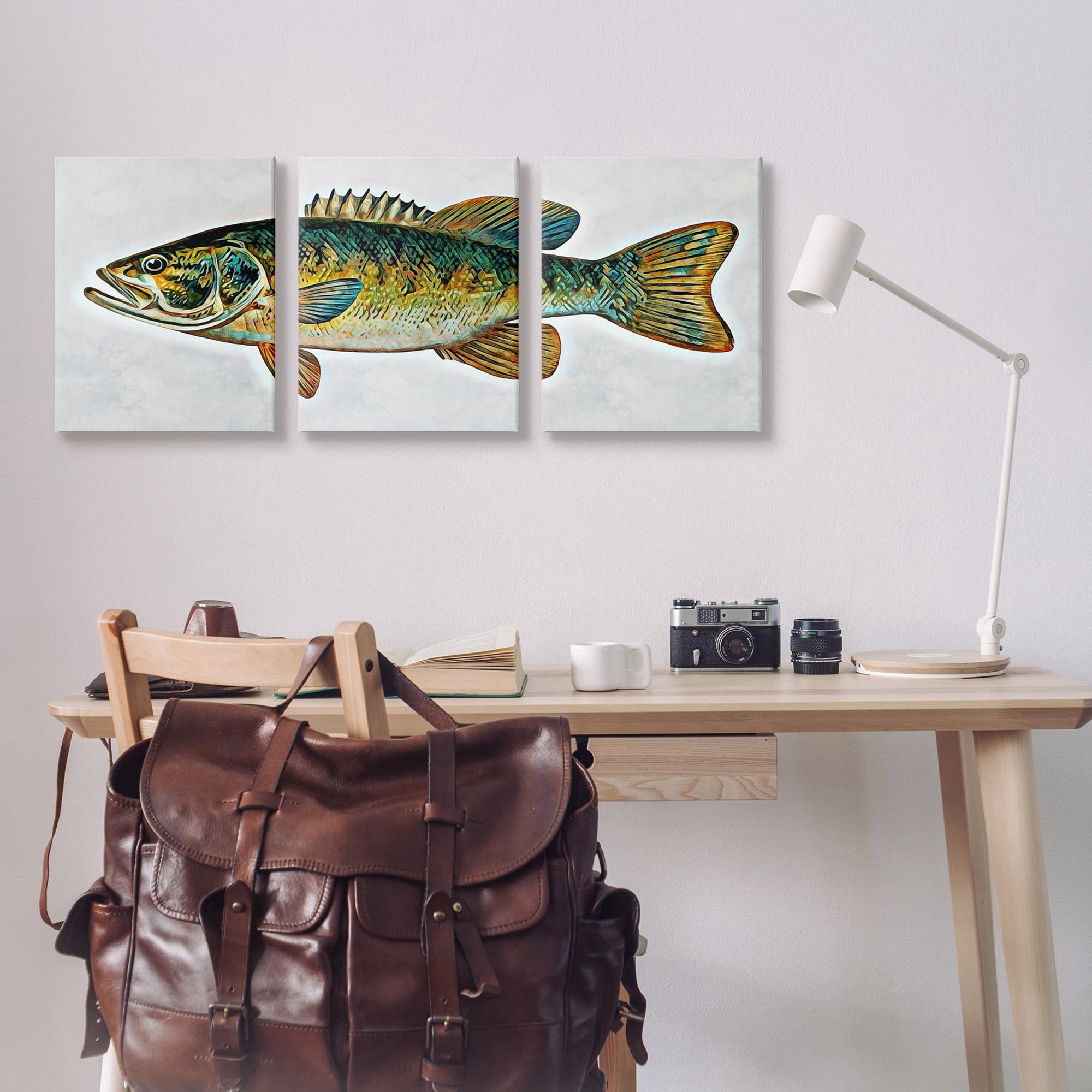 Stupell Lake House Bass Fish Wildlife Animals & Insects Painting Gallery Wrapped Canvas Print Wall Art, Set of 3