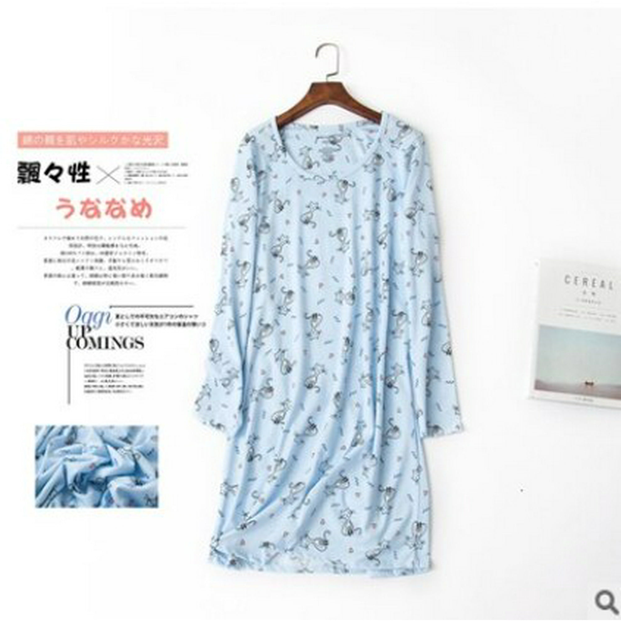 VOIANLIMO New Cute Cartoon Plus Size Women s Cotton Knit Pajamas Loose Long Sleeve Sexy Pajamas Pajamas Homewear Nightdress