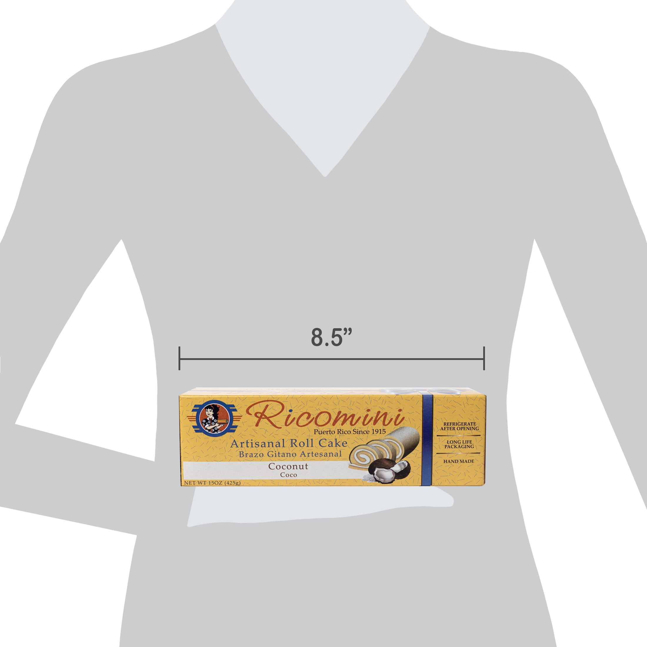 Ricomini, Brazo Gitano, Cake Roll, Coconut Flavor, 15 oz, 1 Count, Shelf Stable, Unsliced