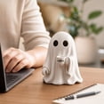 thumbnail image 3 of Cute Ghost Holding Coffee Cup Figurine with Glossy Ceramic Finish, Small White, for Halloween Desk Decorations, Halloween Ghost Decor, 3 of 3