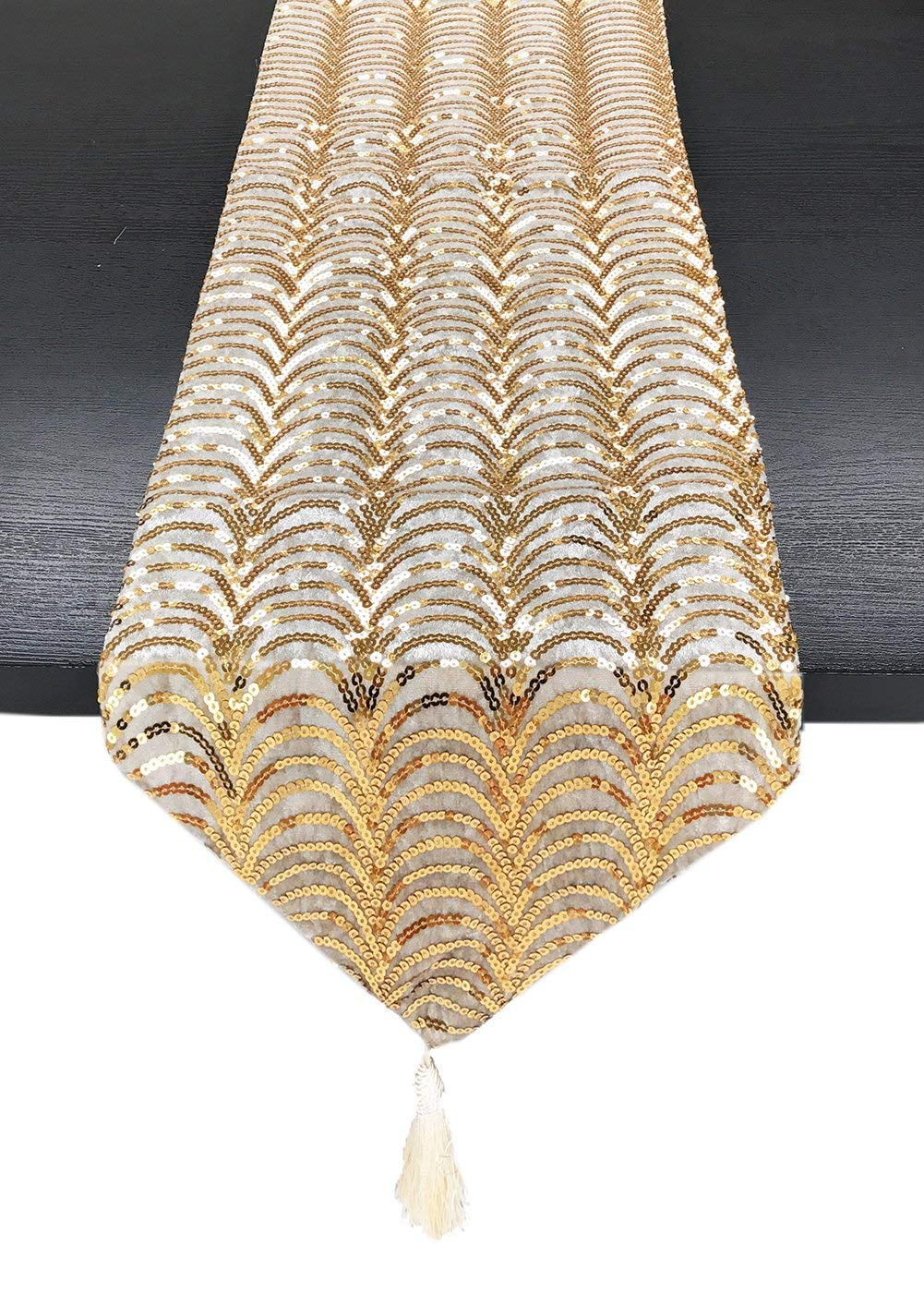 Elegant Handmade Sequin Velvet Shiny Decorative Table Runner (Gold, 13