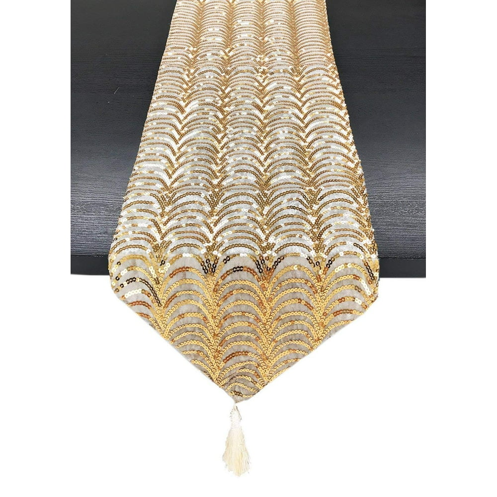 Elegant Handmade Sequin Velvet Shiny Decorative Table Runner (Gold, 13 ...