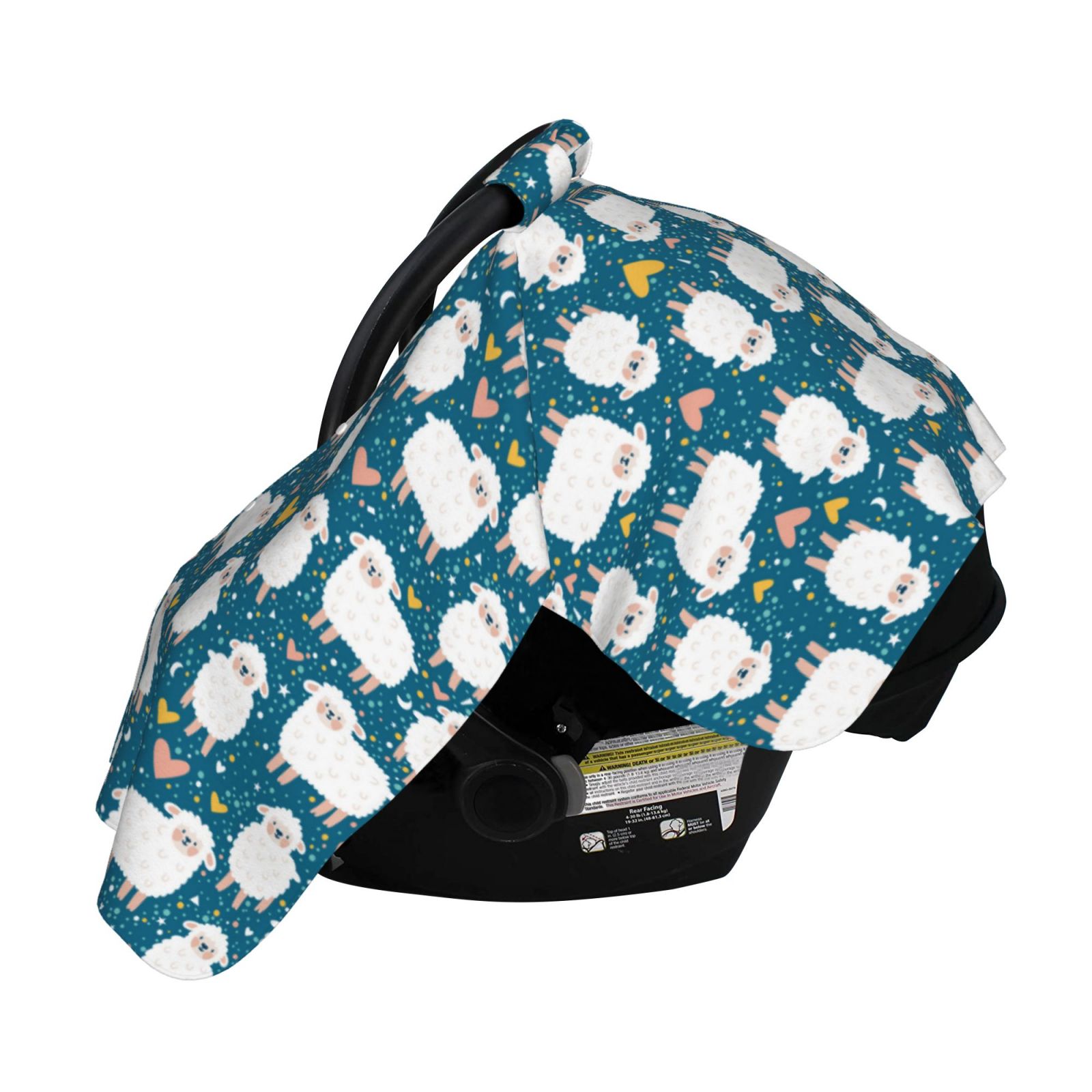 Naloa Cute Sheep And Hearts Baby Car Seat Cover, Breathable Baby Carrier Cover, Multiuse Baby Carrier Cover & Nursing Breastfeeding Cover
