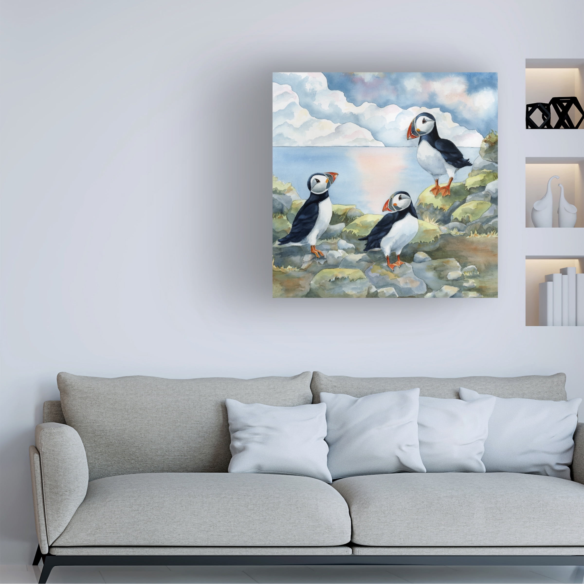 Tracy Miller 'Puffins On Cliff' Canvas Art